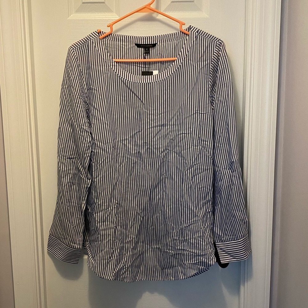 Banana Republic Blue White Striped Blouse NWT Sz M
